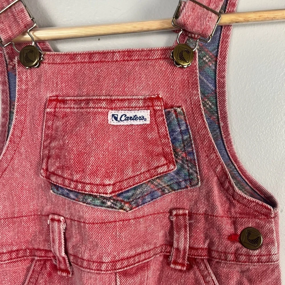 Vintage 1980s red carters overalls size 3T plaid detailing